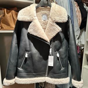 *NWT* MANGO Shearling Lined Leather Jacket